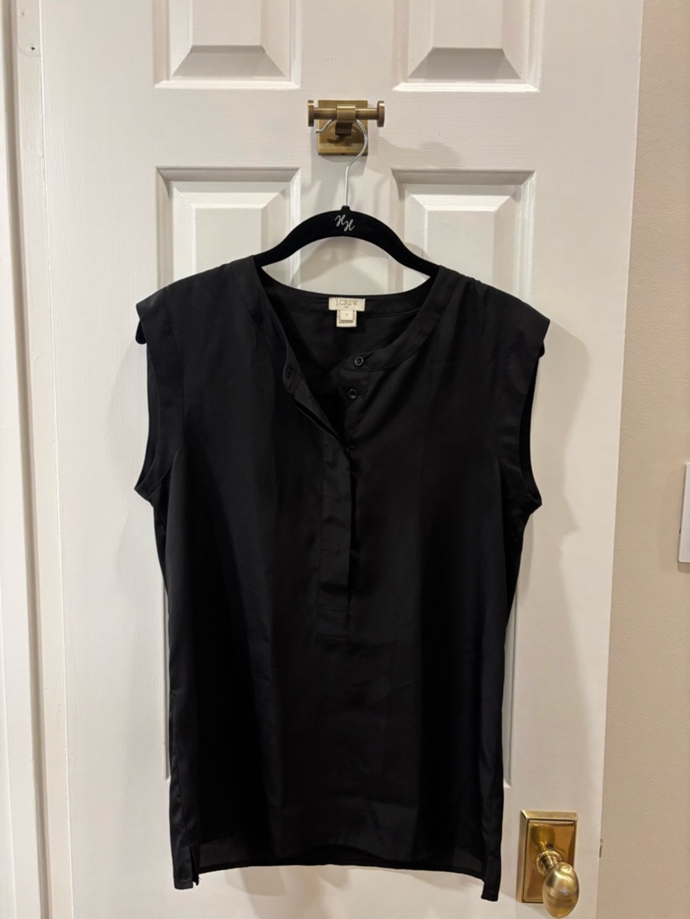 J. Crew Black Sleeveless Henley Shell